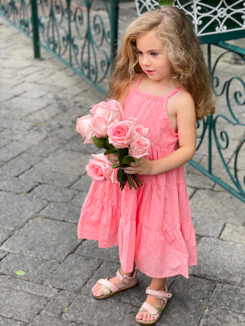 Girls Toddler & Kids Coral Pink Clippy Dress - back view - Sophie Catalou
