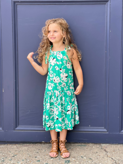 Girls Toddler & Kids Teal Floral Drop-Waist Dubliner Dress - detail view - Sophie Catalou