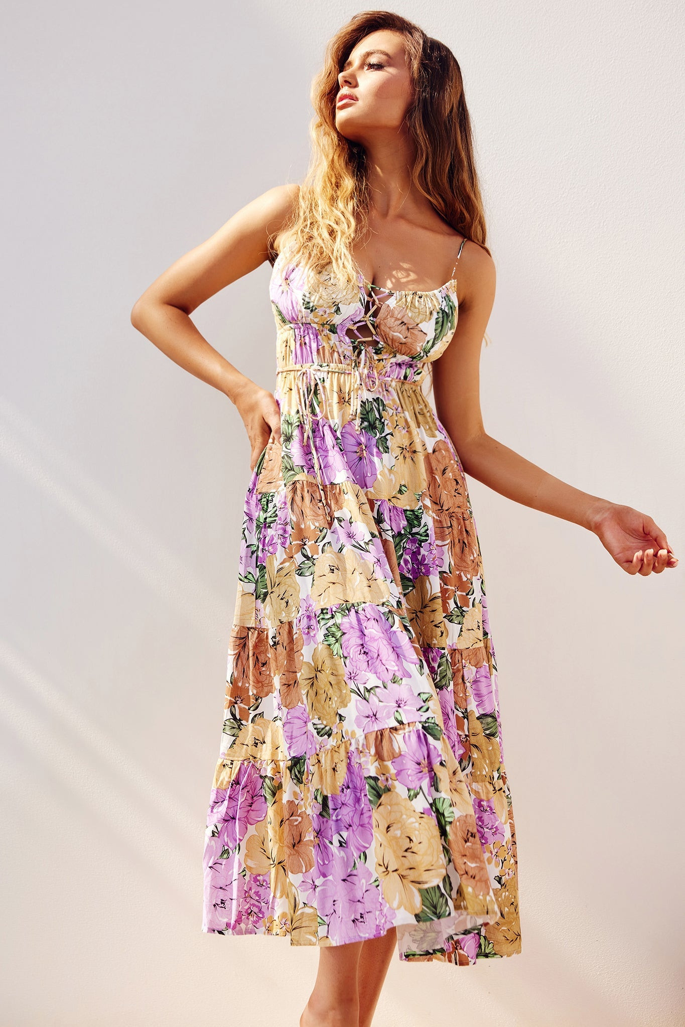 Taking Sides Midi Dress - Purple Multi | Sage and Paige AUS.