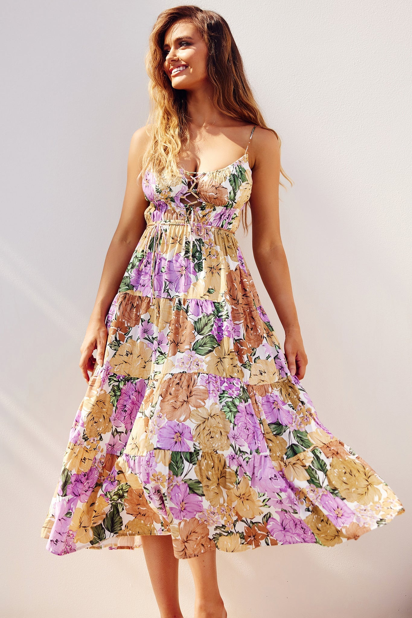Taking Sides Midi Dress - Purple Multi | Sage and Paige AUS.