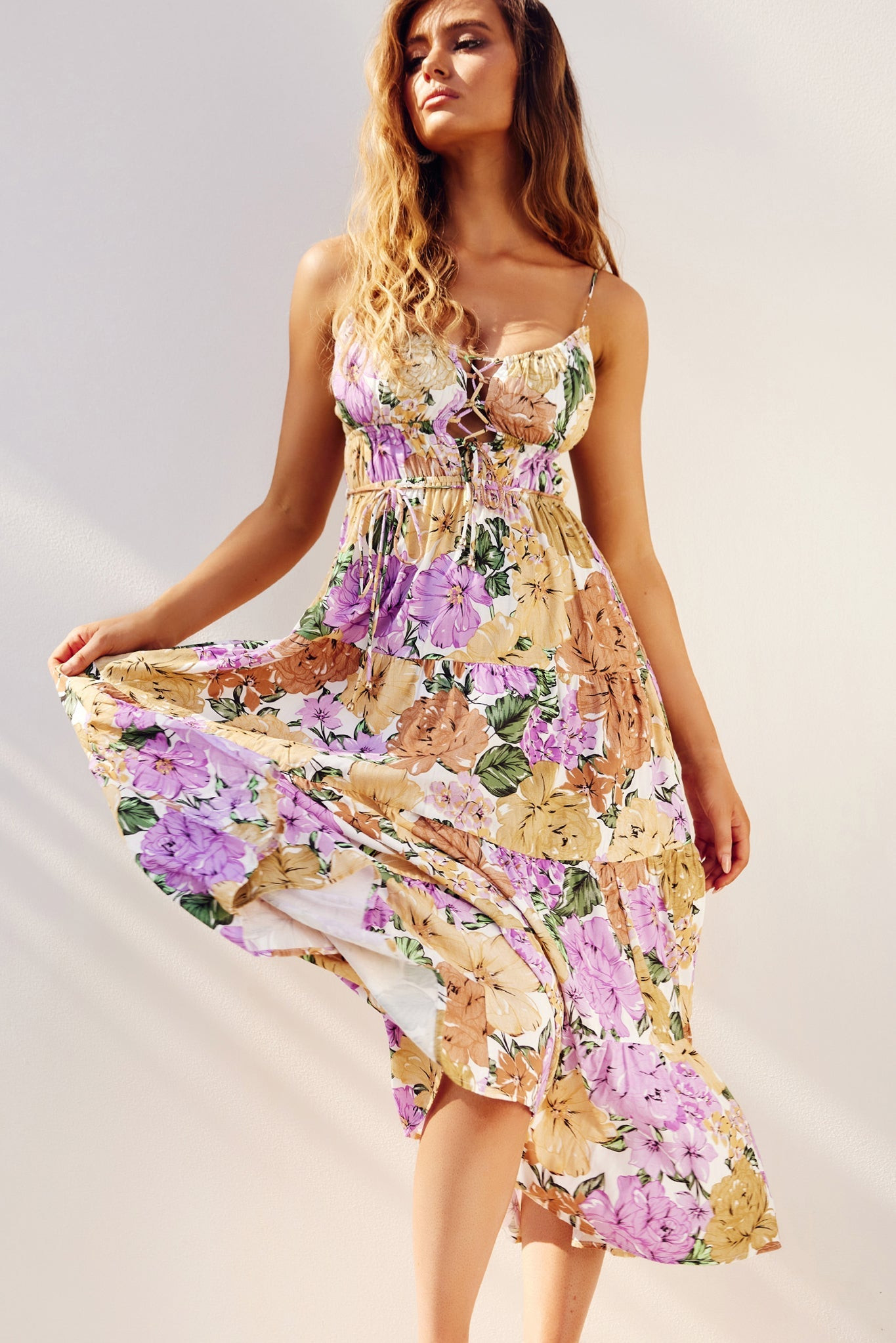 Taking Sides Midi Dress - Purple Multi | Sage and Paige AUS.