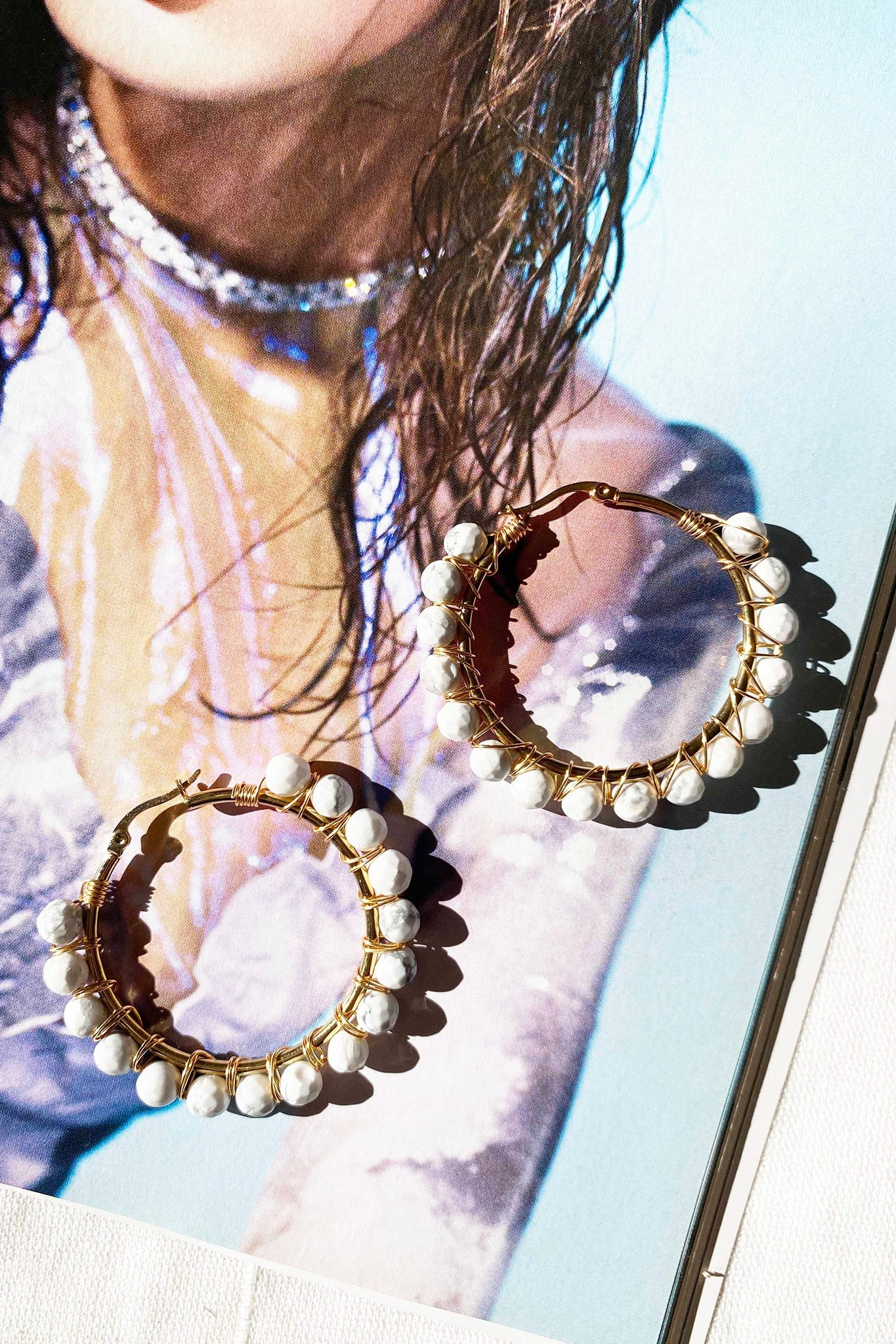 Tuscany Sun Ear Hoops - White | Sage and Paige AUS.