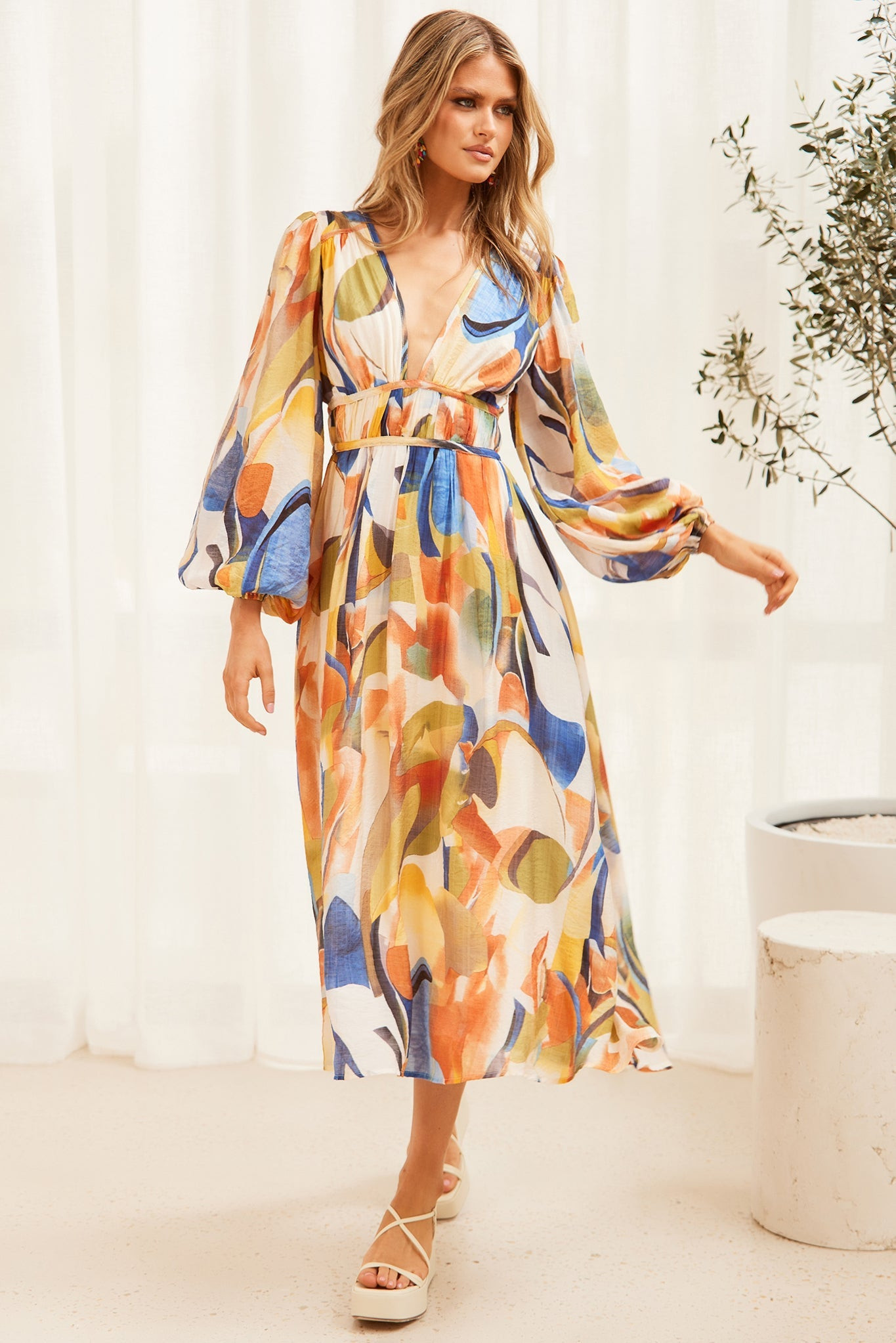 Flow State Midi Dress - Green Multi | Sage and Paige AUS.