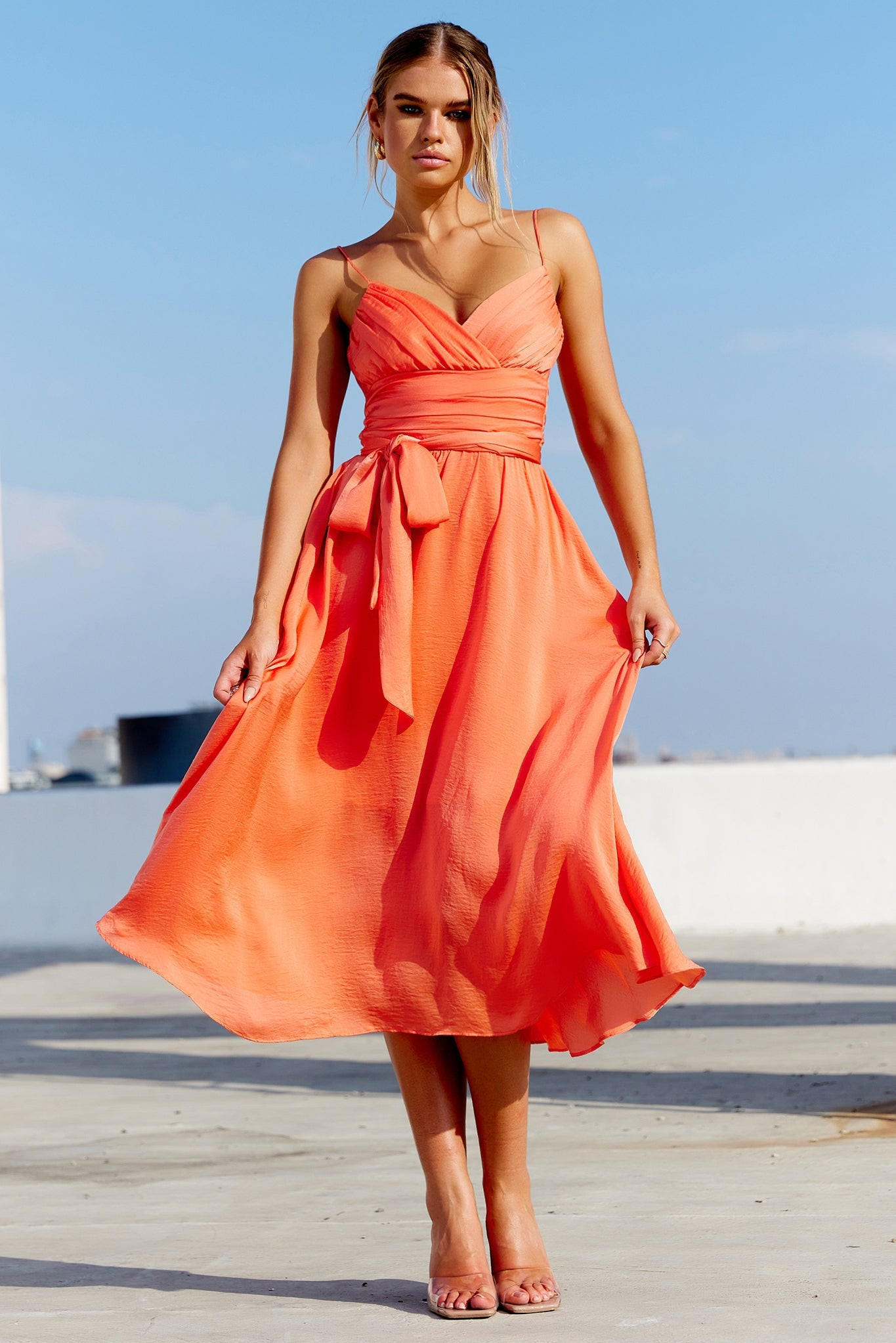 Switch Up Midi Dress - Tangerine | Sage and Paige AUS.