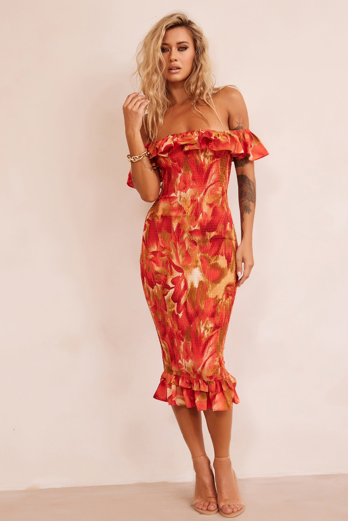 Fireball Midi Dress - Red Multi | Sage and Paige AUS.
