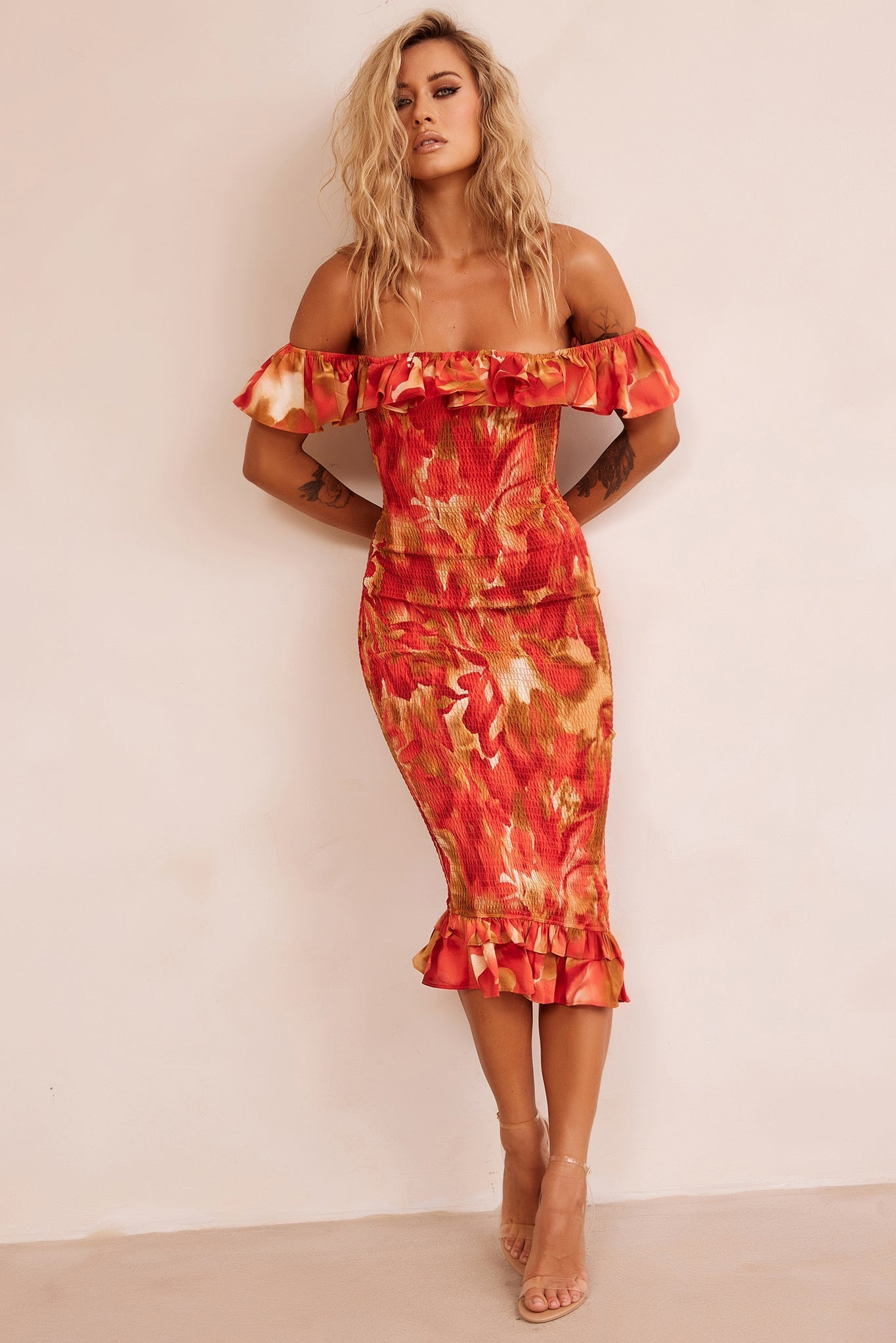 Fireball Midi Dress - Red Multi | Sage and Paige AUS.