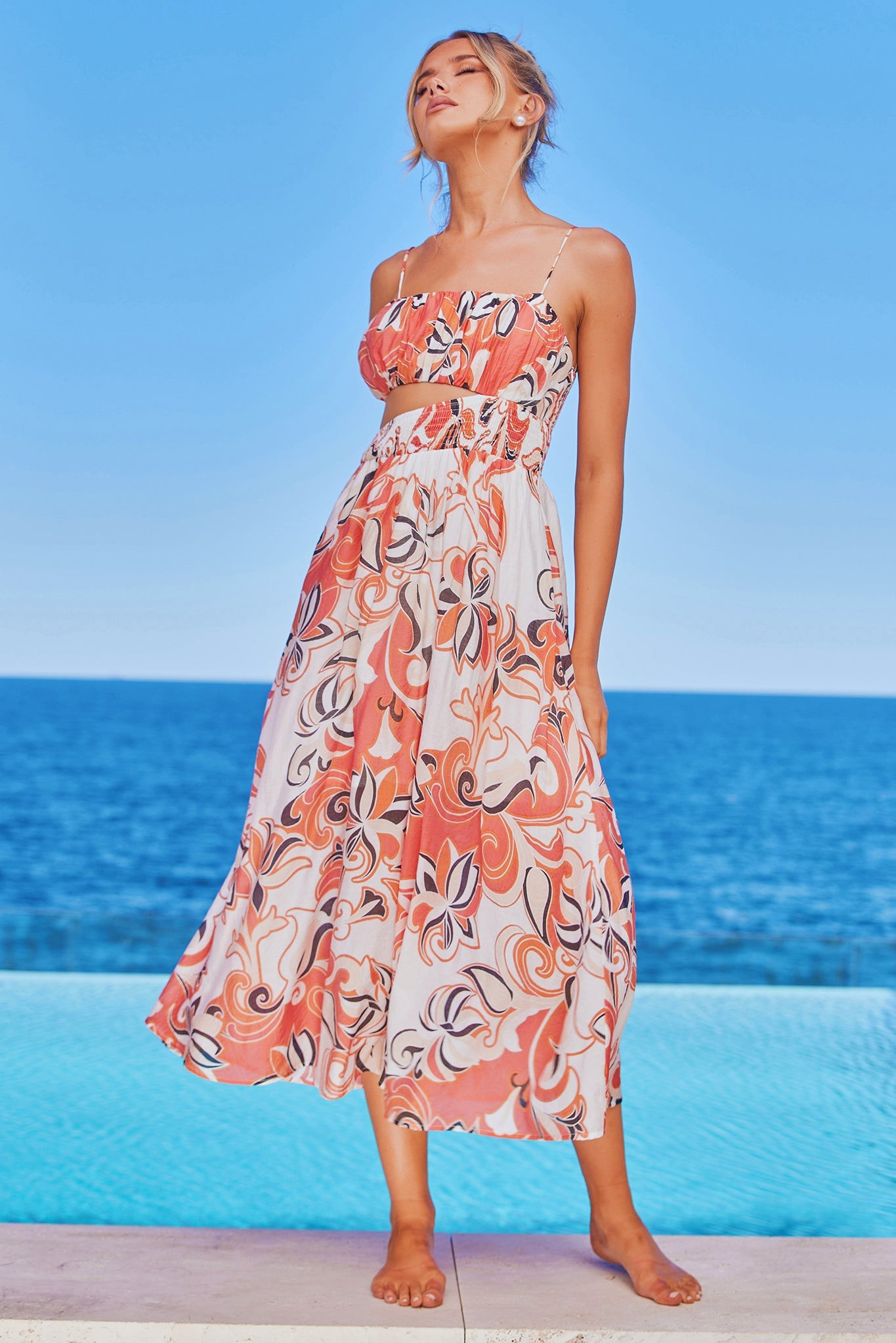 Spirited Midi Dress - Coral Multi | Sage and Paige AUS.