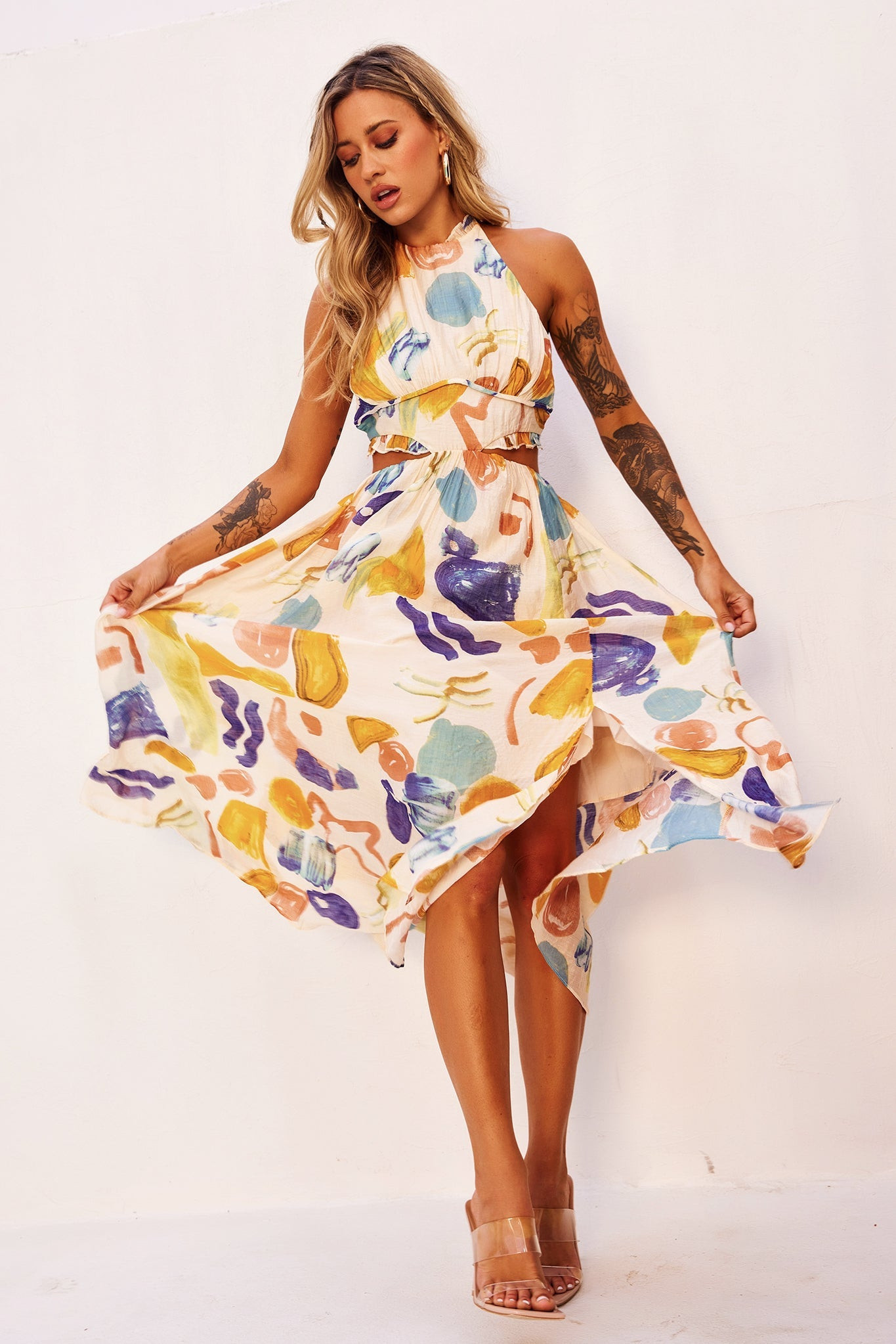 Holding On Midi Dress - Yellow Multi | Sage and Paige AUS.
