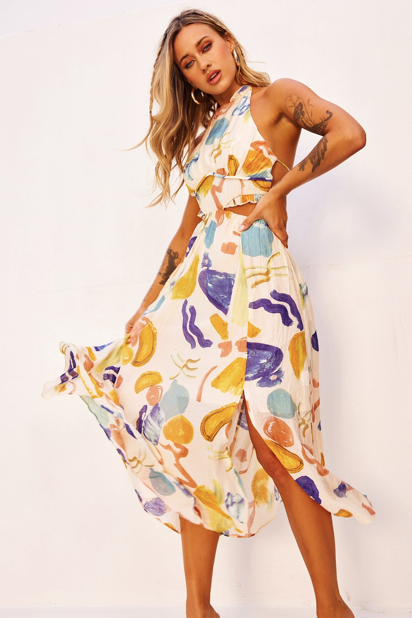 Holding On Midi Dress - Yellow Multi | Sage and Paige AUS.