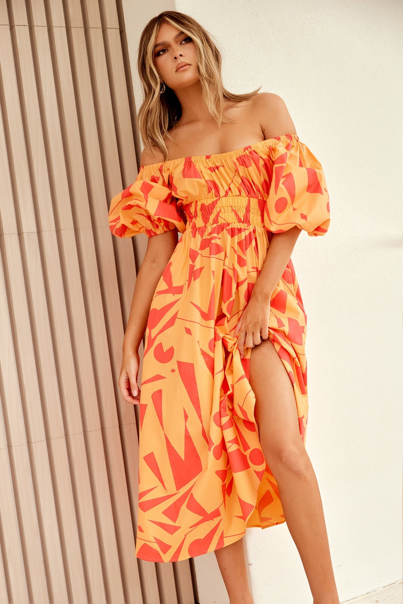 Sonja Midi Dress - Orange Multi | Sage and Paige AUS.