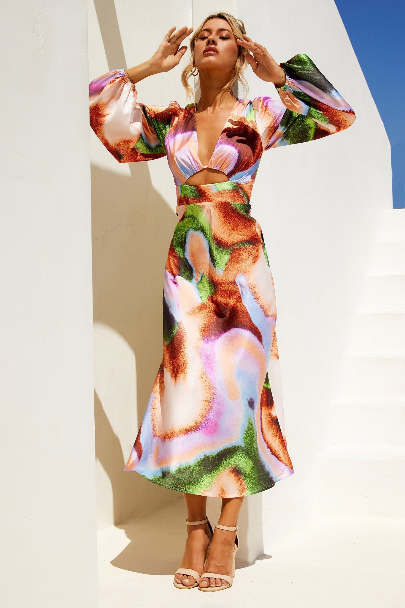 Joaquin Midi Dress - Orange Multi | Sage and Paige AUS.