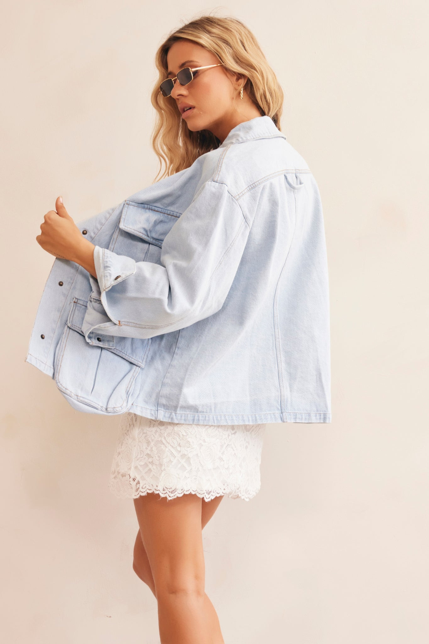 Power Moves Denim Jacket - Washed Blue | Sage and Paige AUS.