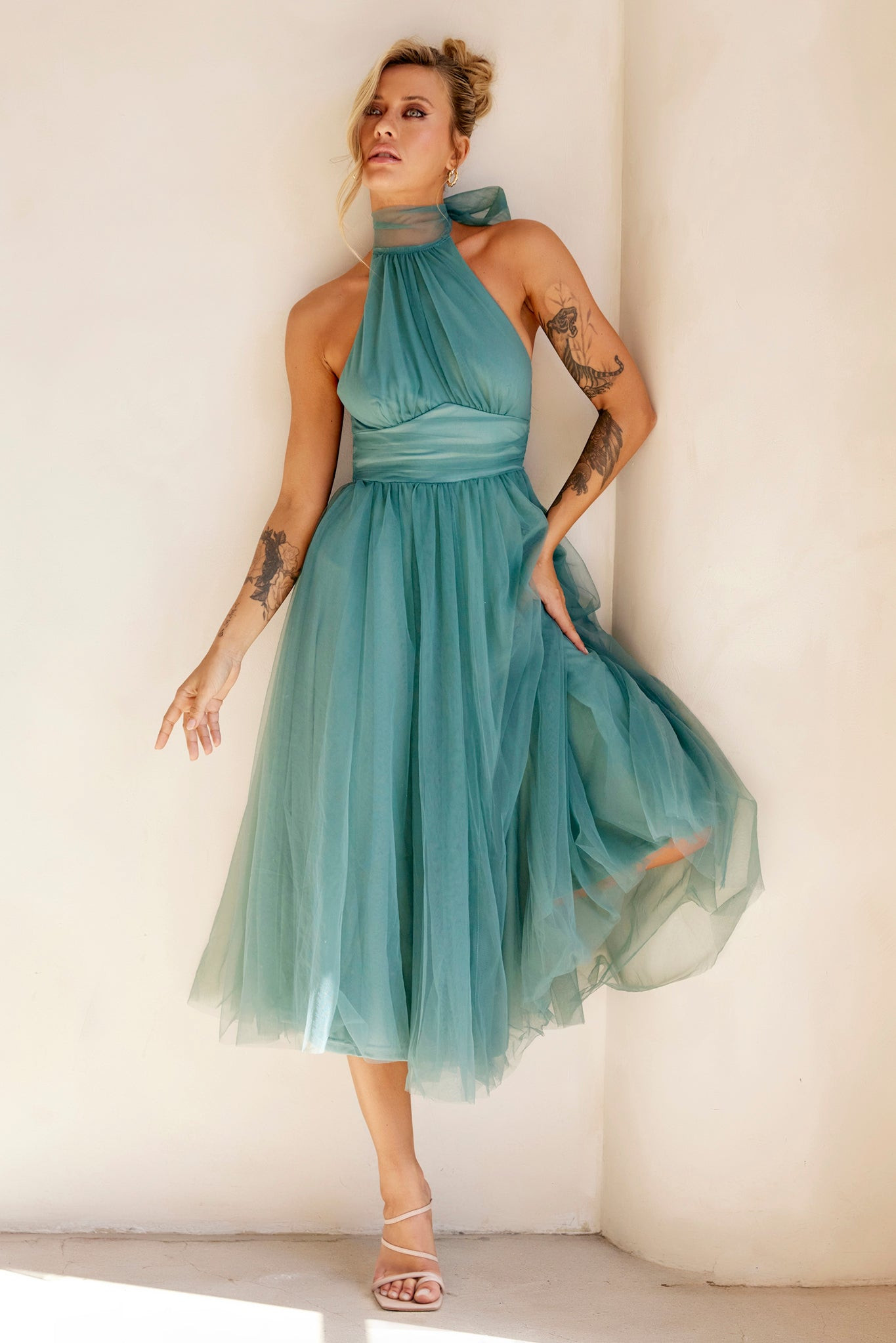 Her Statement Midi Dress - Sage | Sage and Paige AUS.
