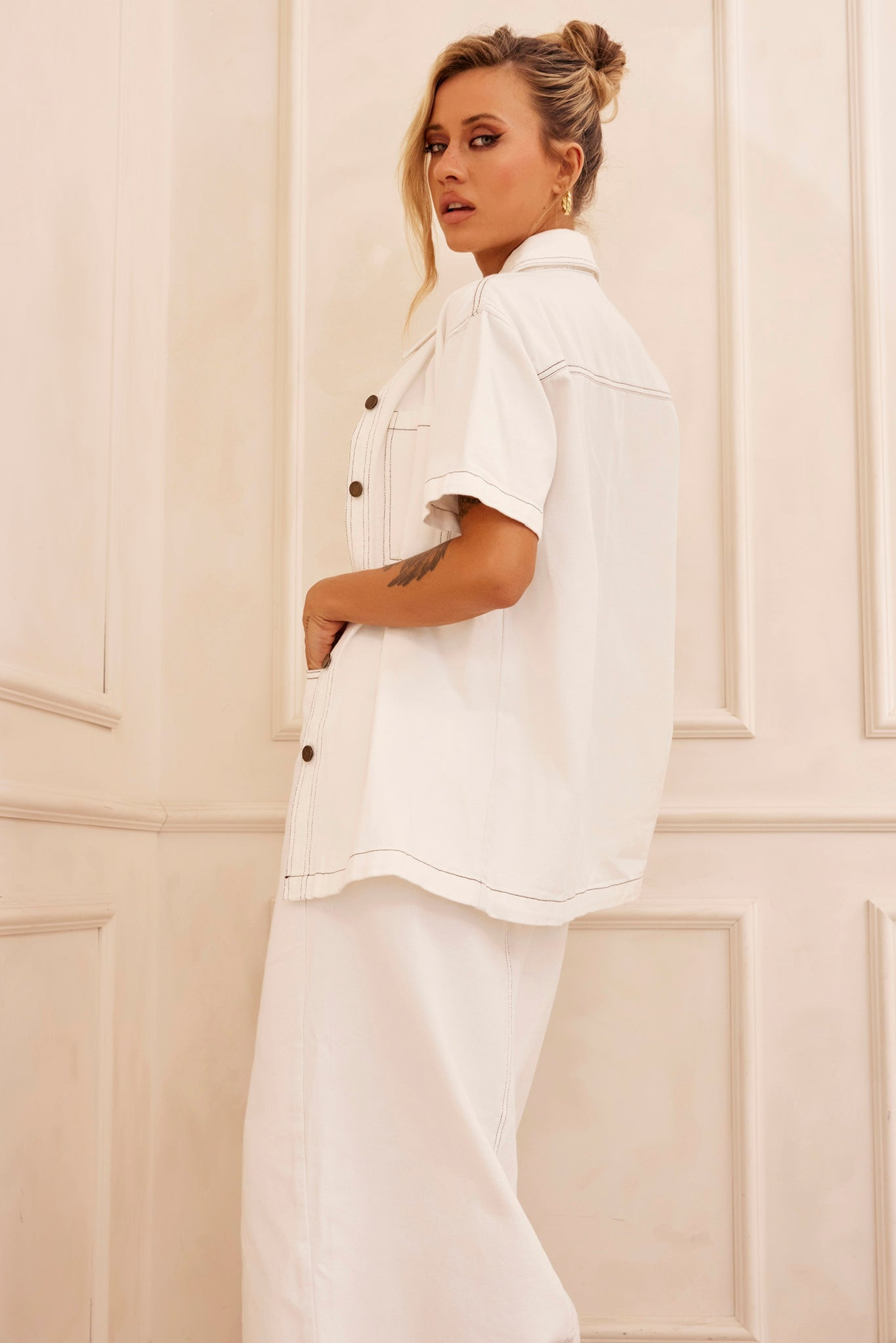 Future Face Denim Midi Skirt - White | Sage and Paige AUS.