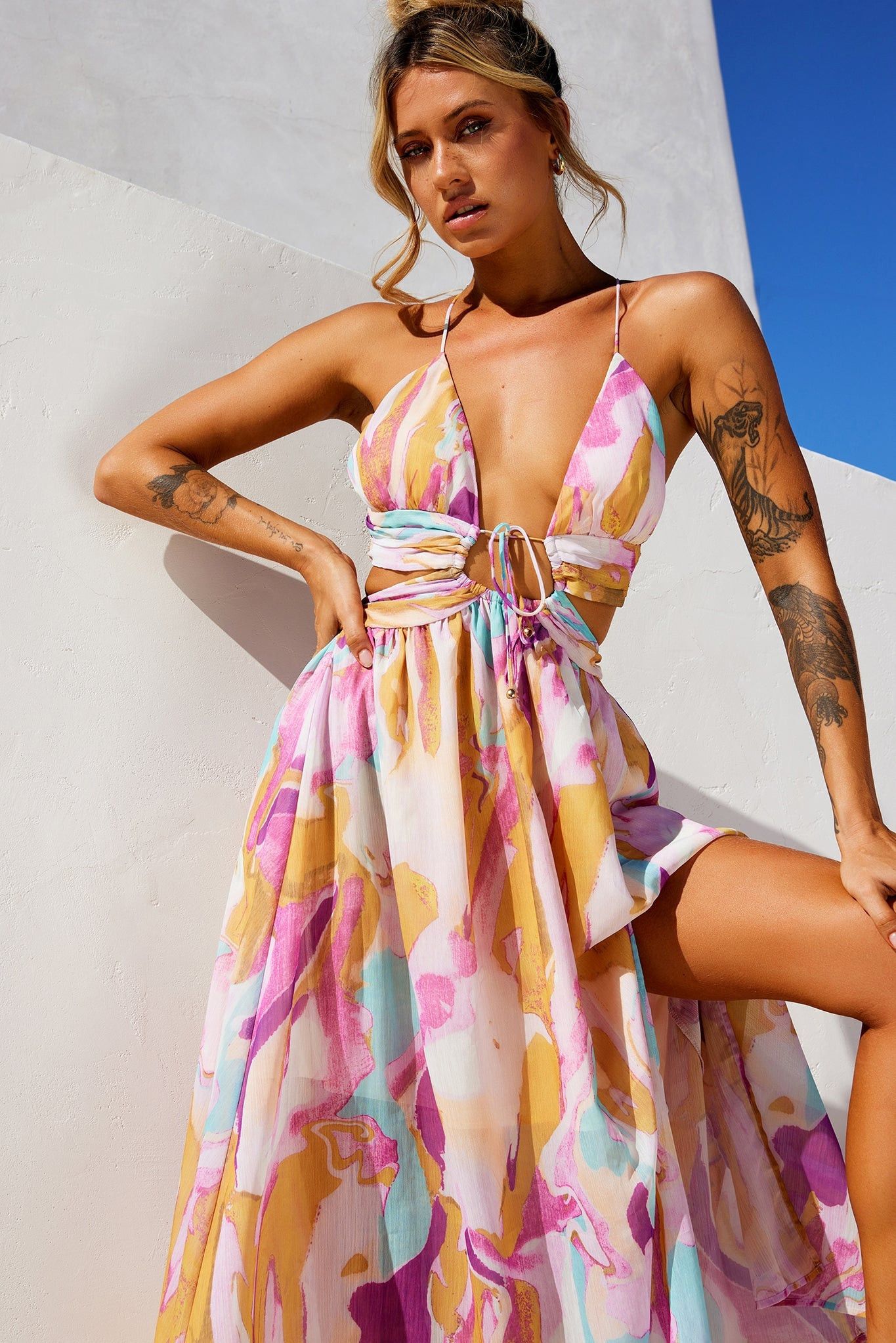 Dreamy Good Midi Dress - Purple Multi | Sage and Paige AUS.