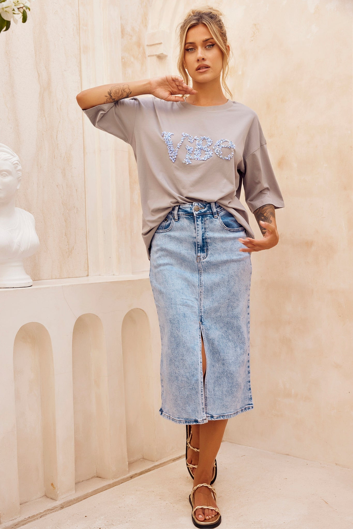 Always Mine Denim Midi Skirt - Washed Blue | Sage and Paige AUS.