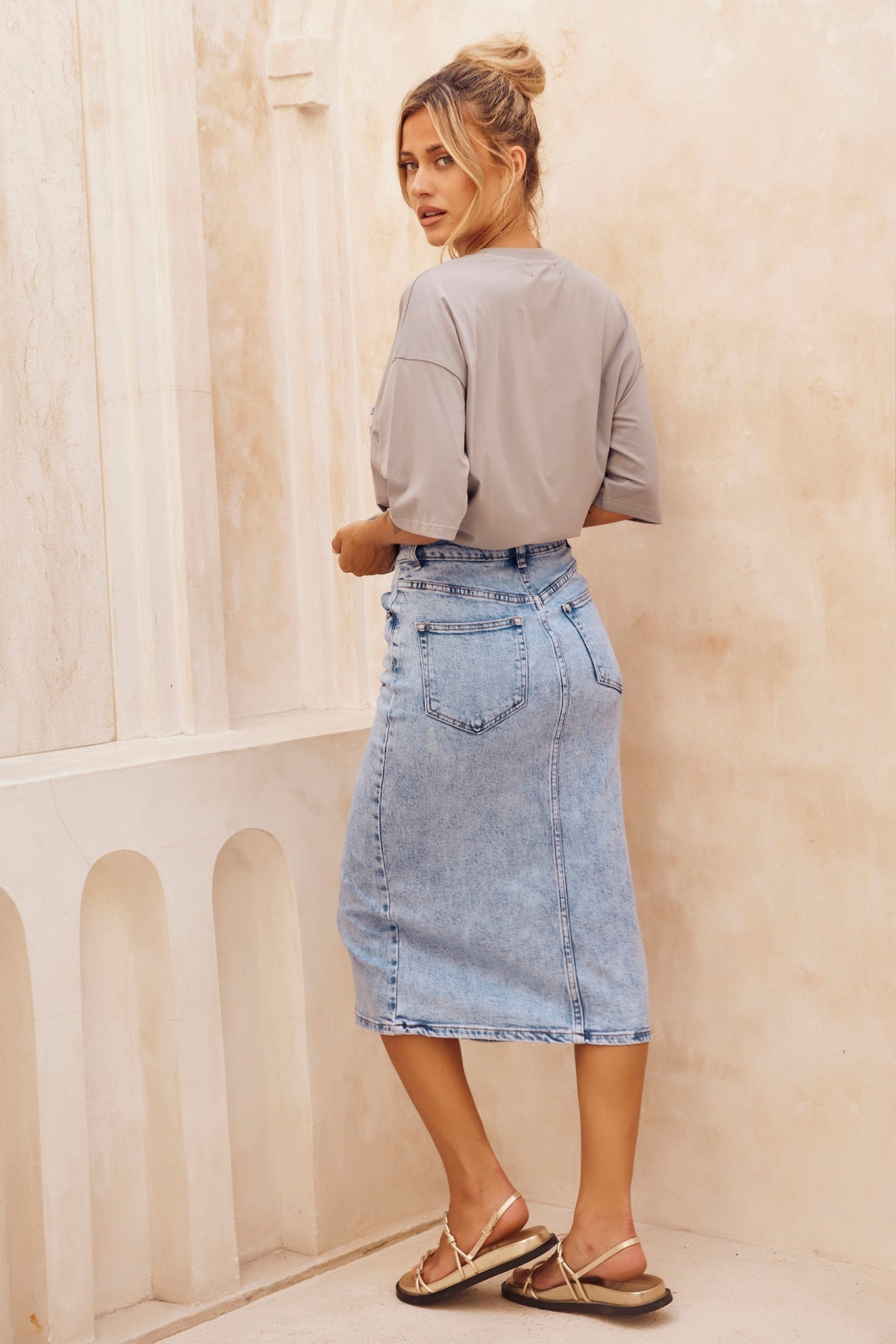 Always Mine Denim Midi Skirt - Washed Blue | Sage and Paige AUS.