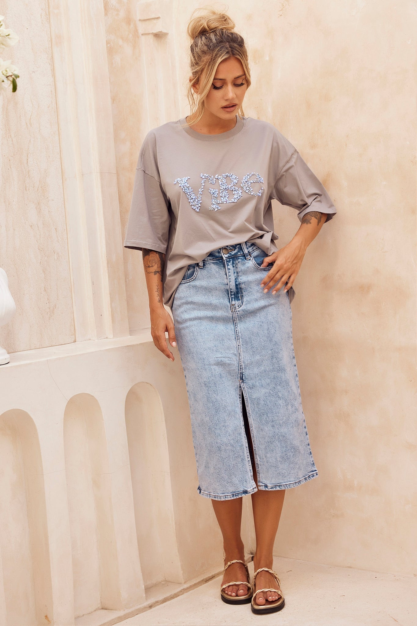 Always Mine Denim Midi Skirt - Washed Blue | Sage and Paige AUS.