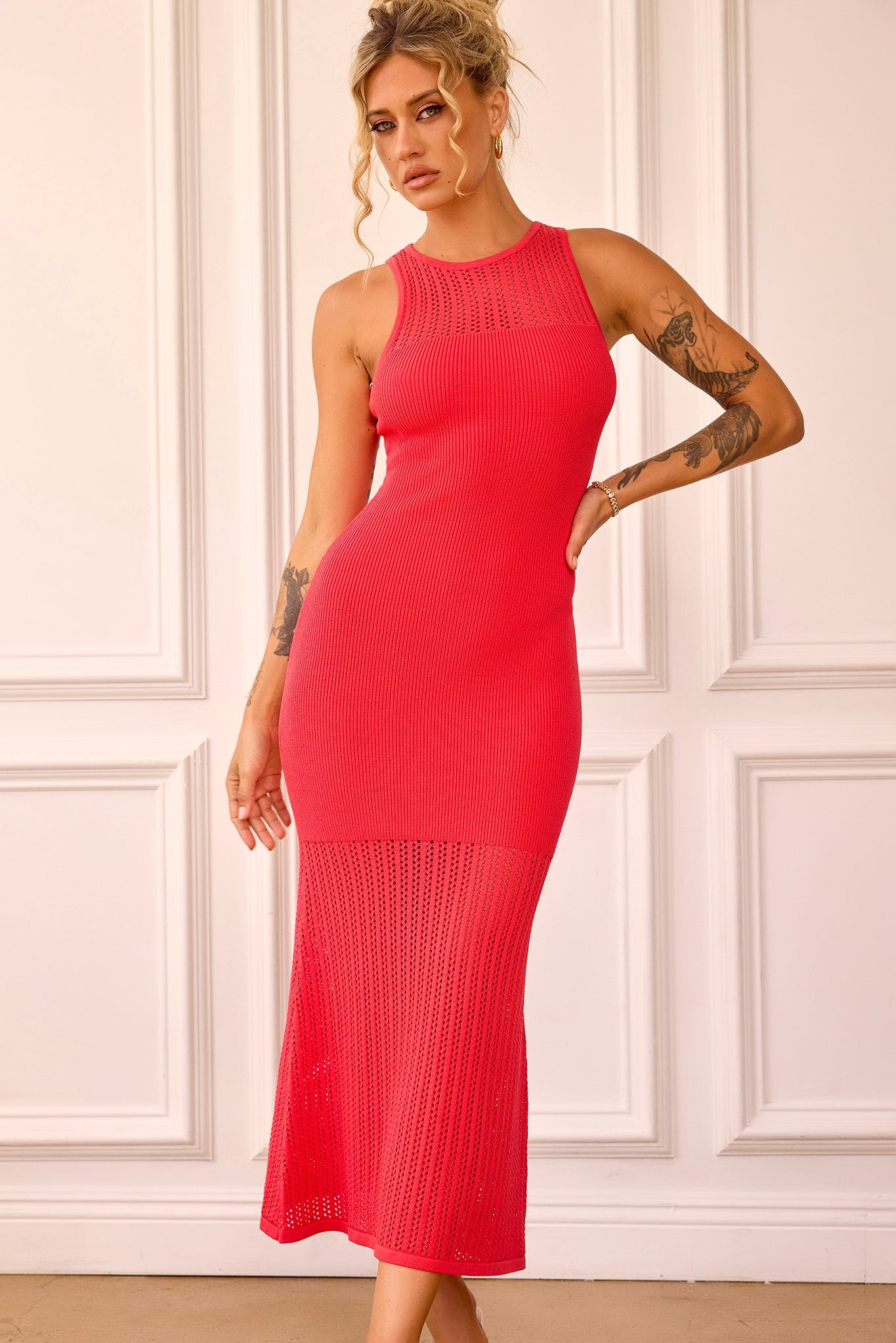 Butterfly Effect Knit Midi Dress - Red | Sage and Paige AUS.