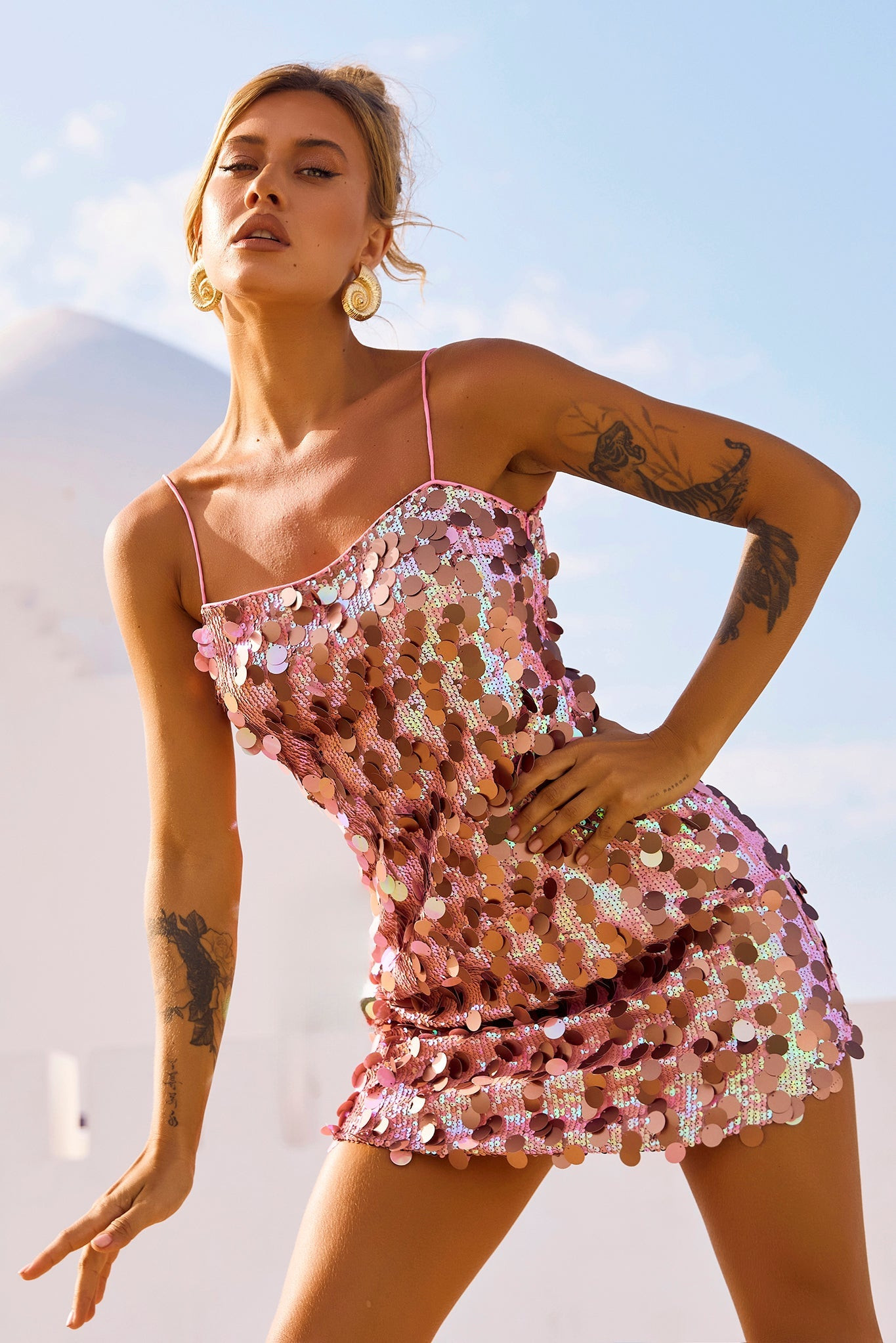 Sparks Fly Mini Dress - Pink Gold | Sage and Paige AUS.