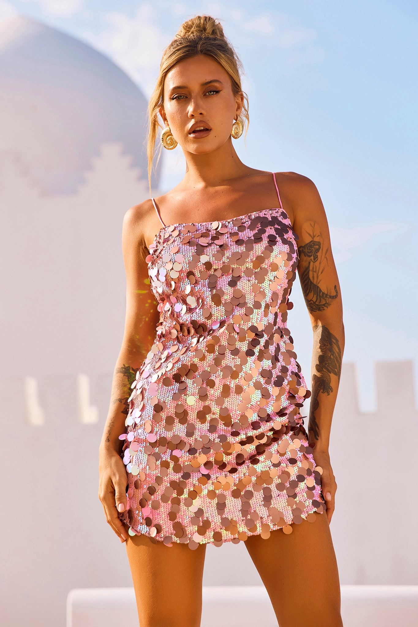 Sparks Fly Mini Dress - Pink Gold | Sage and Paige AUS.