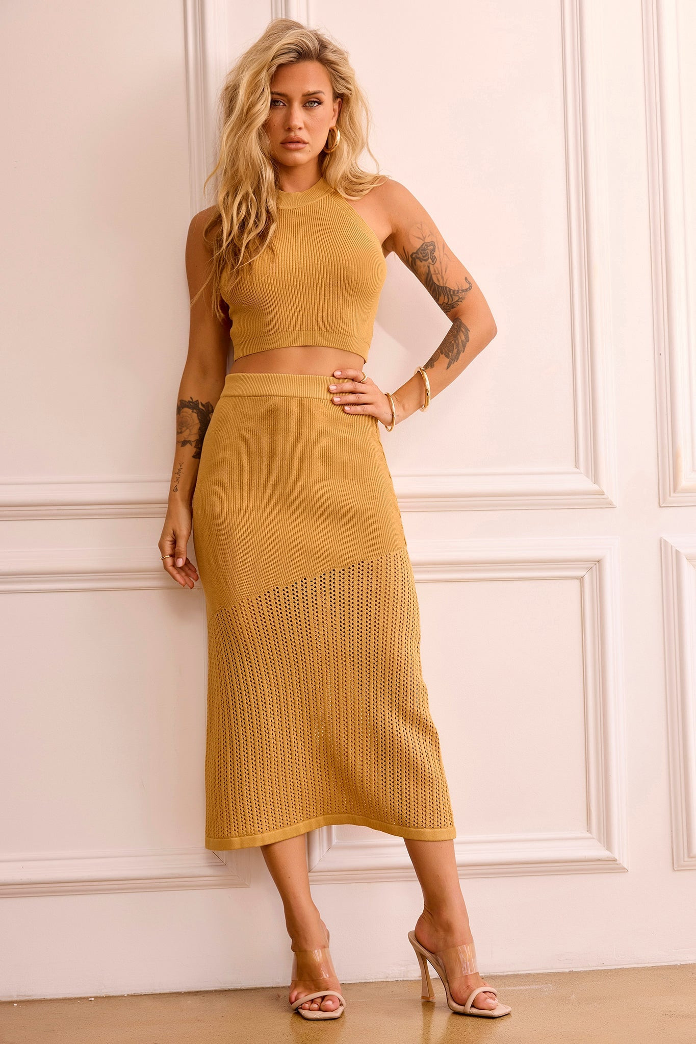 Miranda Knit Midi Skirt - Mustard | Sage and Paige AUS.