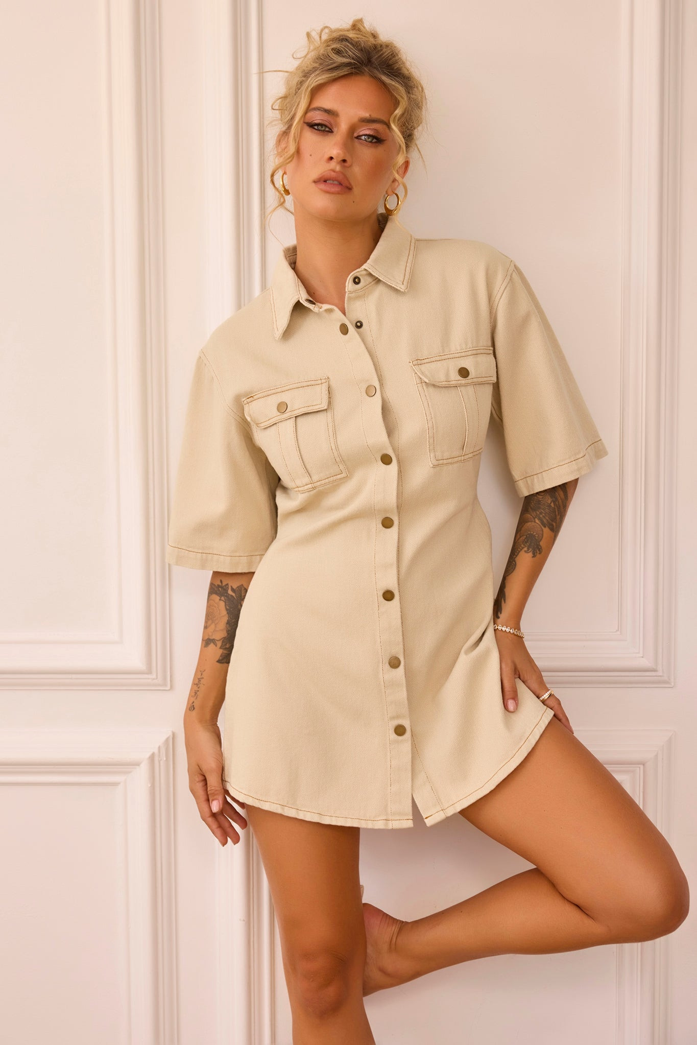 Her Way Mini Dress - Beige | Sage and Paige AUS.