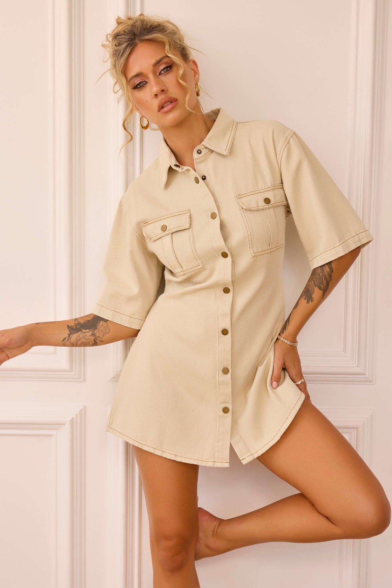 Her Way Mini Dress - Beige | Sage and Paige AUS.