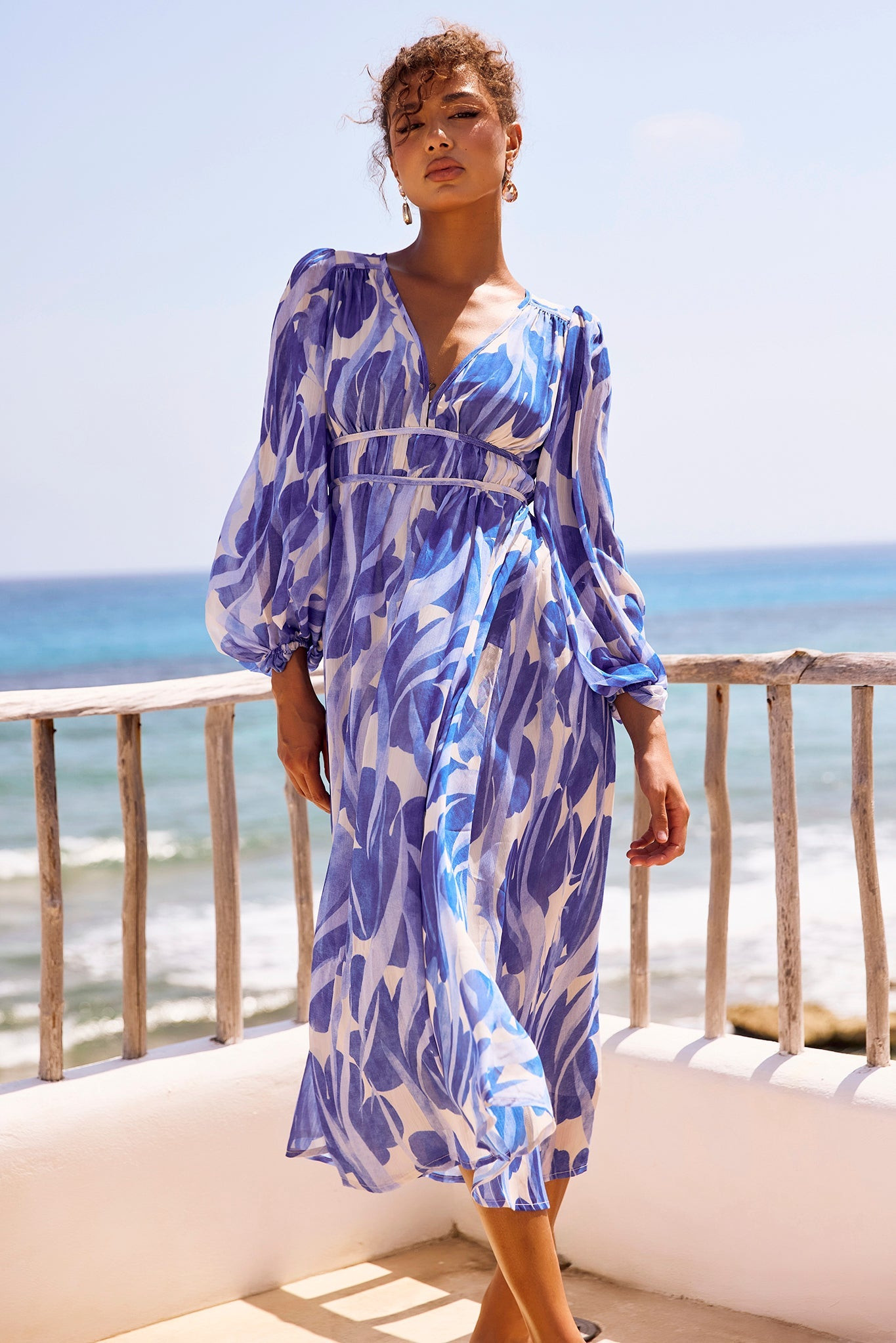 Palm Perfect Midi Dress - Blue Multi | Sage and Paige AUS.