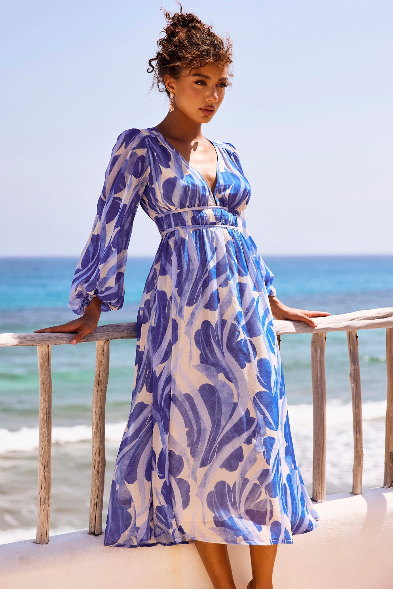 Palm Perfect Midi Dress - Blue Multi | Sage and Paige AUS.