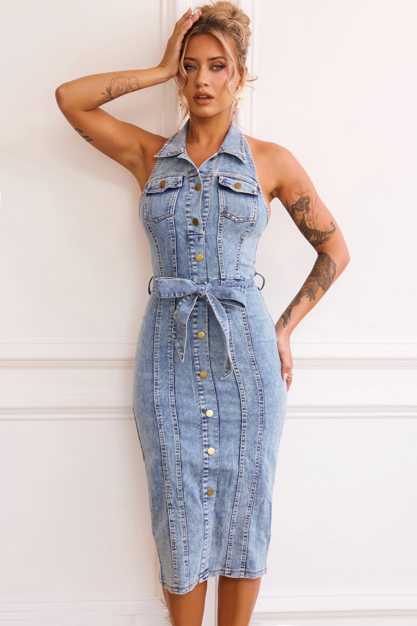 Roadhouse Midi Dress - Washed Blue | Sage and Paige AUS.