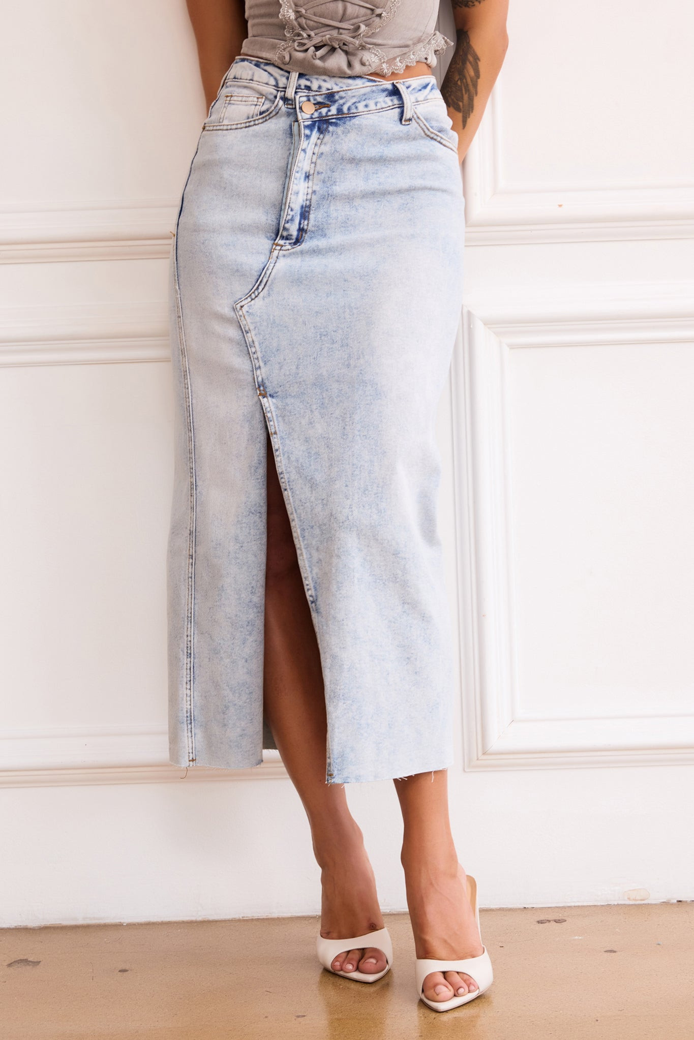 Gianni Denim Midi Skirt - Washed Blue | Sage and Paige AUS.