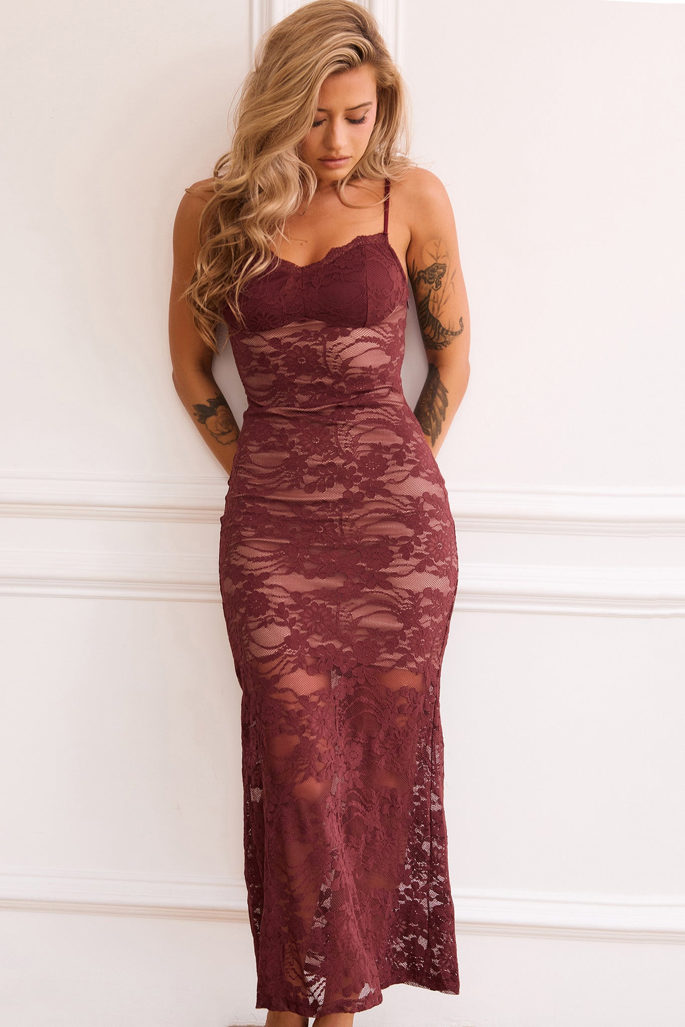 Feel It Still Lace Midi Dress - Wine | Sage and Paige AUS.