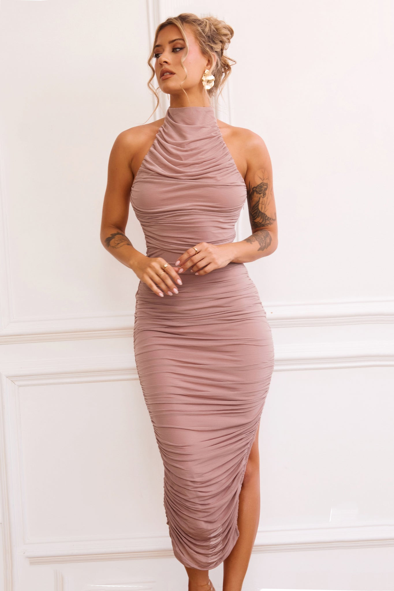 Caught In One Moment Midi Dress - Mocha | Sage and Paige AUS.