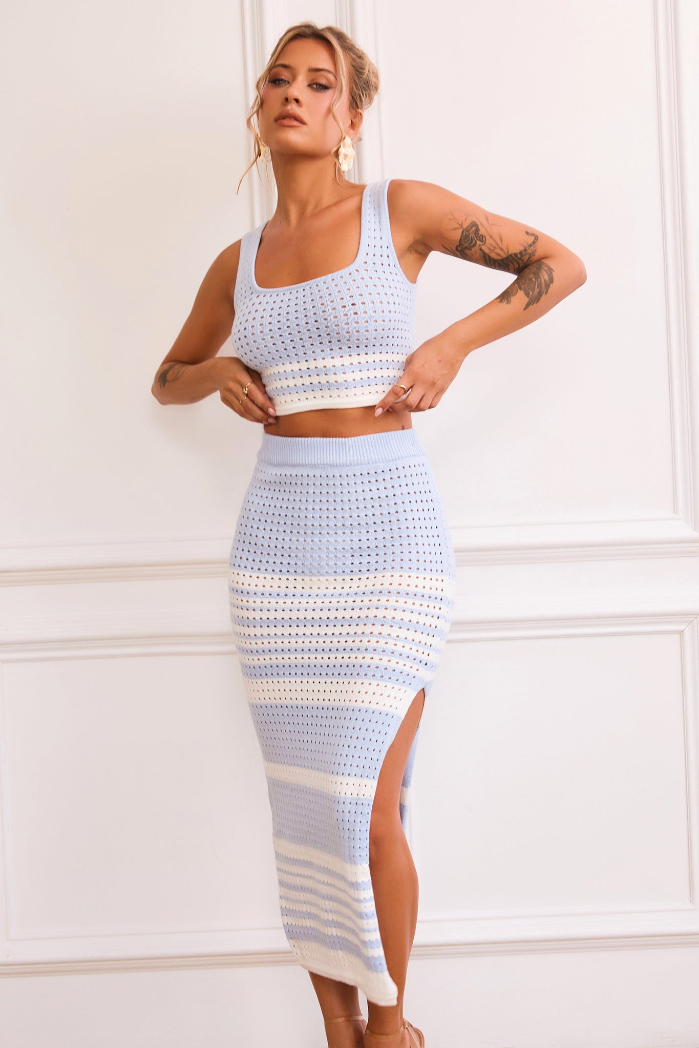 In The Groove Midi Skirt - Blue | Sage and Paige AUS.