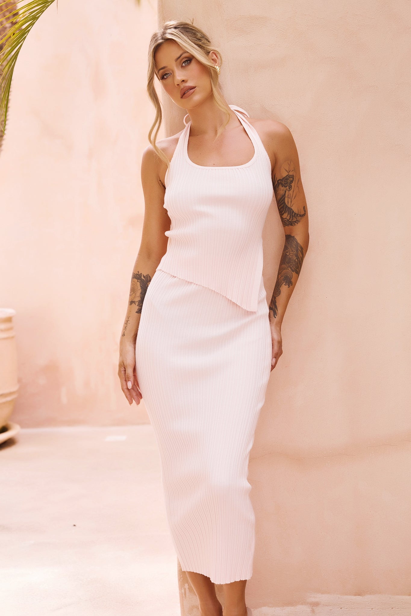 Chic Reigns Knit Midi Skirt - Pink | Sage and Paige AUS.