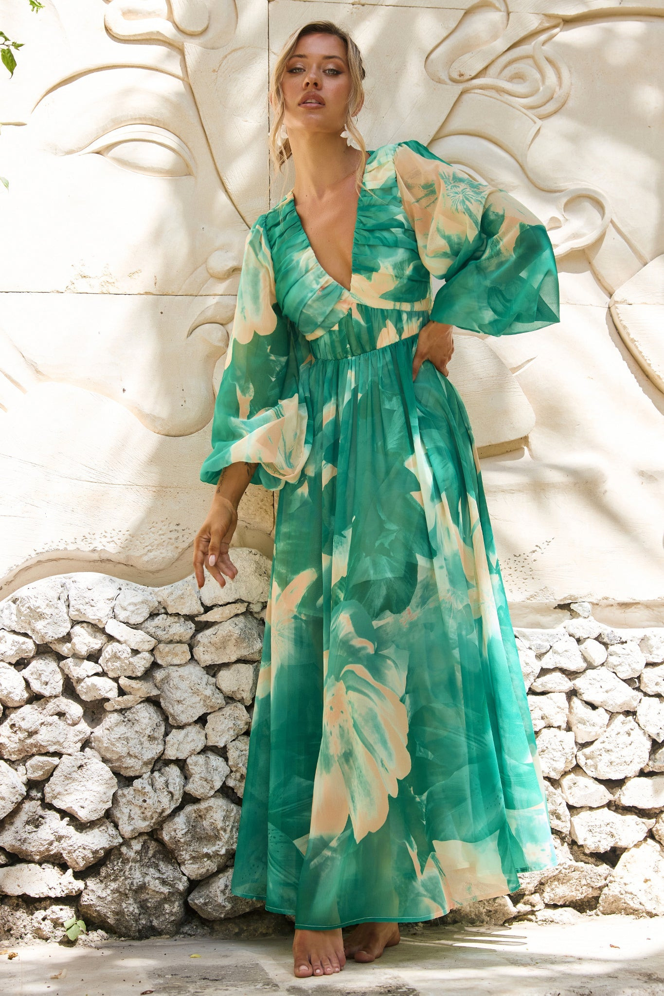 Coastlines Maxi Dress - Green Multi | Sage and Paige AUS.