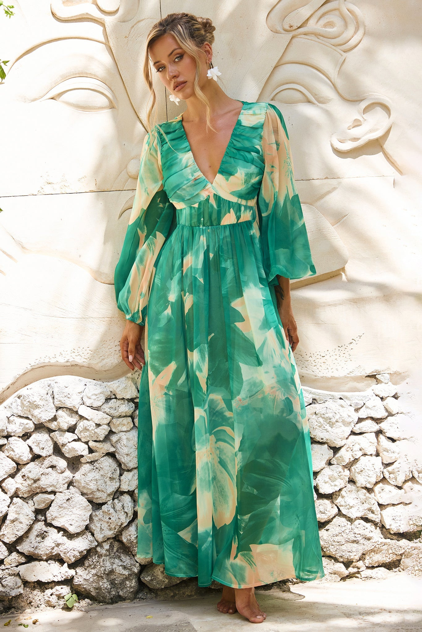 Coastlines Maxi Dress - Green Multi | Sage and Paige AUS.