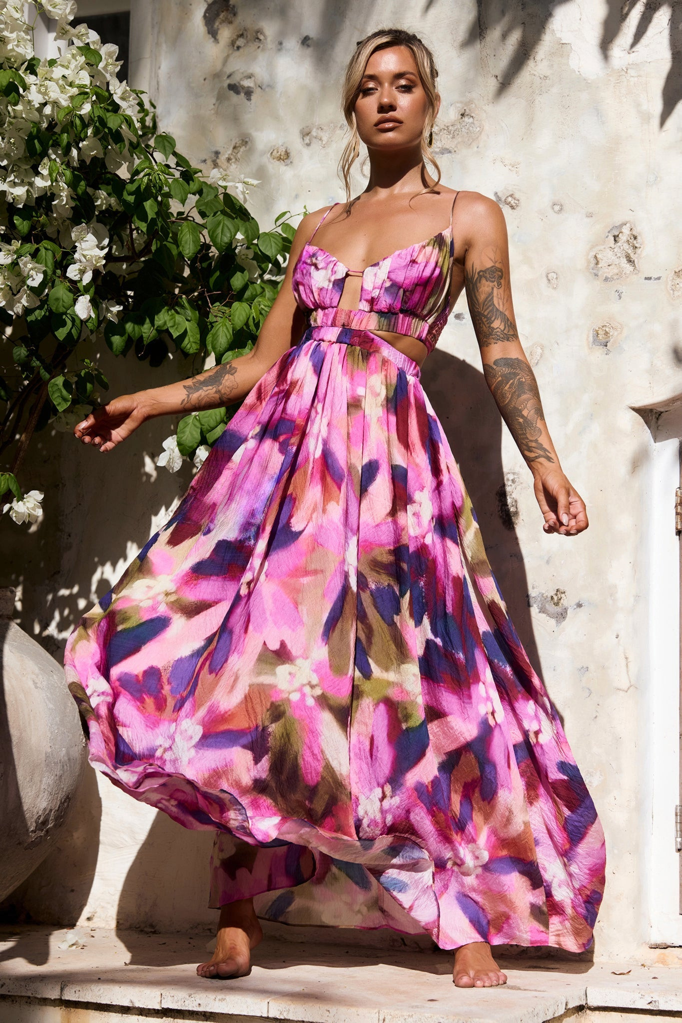 Paradise Bloom Woven Maxi Dress - Purple Multi