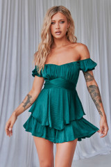 Ground Theory Off-the Shoulder Playsuit - Forest Green | Sage and Paige AUS.