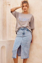 Always Mine Denim Midi Skirt - Washed Blue | Sage and Paige AUS. Always Mine Denim Midi Skirt - Washed Blue | Sage and Paige AUS.