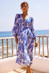 Palm Perfect Midi Dress - Blue Multi | Sage and Paige AUS. Palm Perfect Midi Dress - Blue Multi | Sage and Paige AUS.