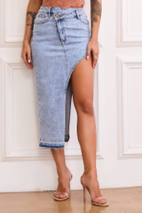 Avery Denim Midi Skirt - Denim Blue | Sage and Paige AUS. Avery Denim Midi Skirt - Denim Blue | Sage and Paige AUS.