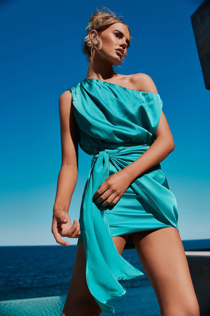 Still Lovers Mini Dress - Aqua | Sage and Paige AUS.