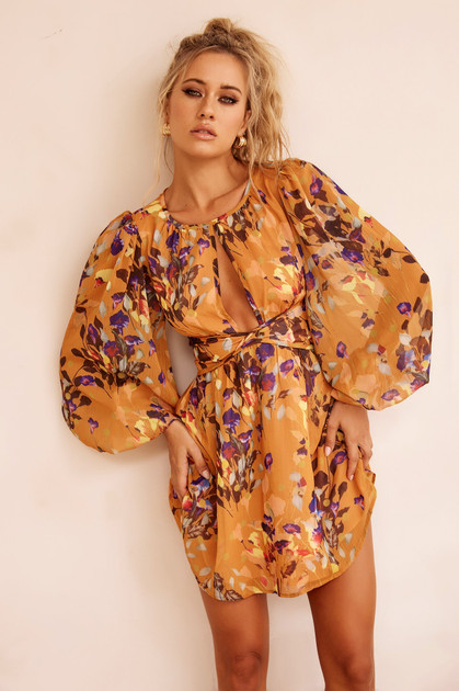 Pulling You In Mini Dress - Mustard Multi | Sage and Paige AUS.