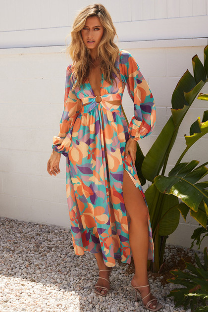 Shooting Stars Maxi Dress - Orange Multi | Sage and Paige AUS.