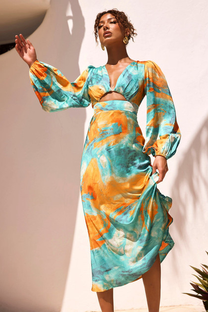 Young And In Love Midi Dress - Blue Multi | Sage and Paige AUS. Young And In Love Midi Dress - Blue Multi | Sage and Paige AUS.