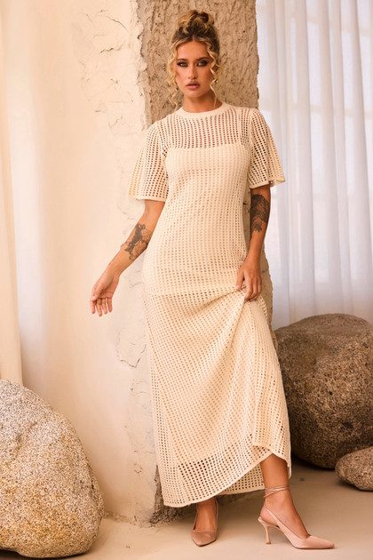 Rosalyn Crochet Maxi Dress - Beige | Sage and Paige AUS. Rosalyn Crochet Maxi Dress - Beige | Sage and Paige AUS.