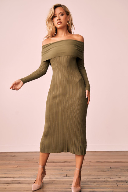 Top Notch Knit Midi Dress - Khaki | Sage and Paige AUS.
