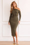 Lacy Knit Midi Dress - Olive | Sage and Paige AUS.